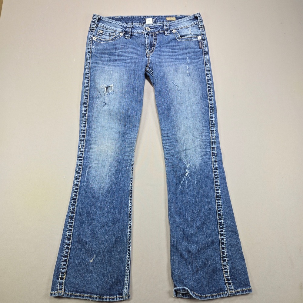 Silver Jeans Co Frances Bootcut Distressed Low Rise Blue Denim Womens 31x31